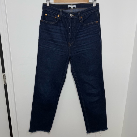 RE/DONE Dark Rinse Stovepipe Raw Hem Denim Jeans - Picture 2 of 6